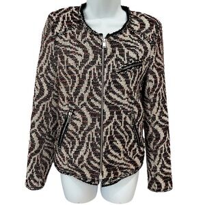 Zara Woman black white and red animal print zipper jacket blazer size XS